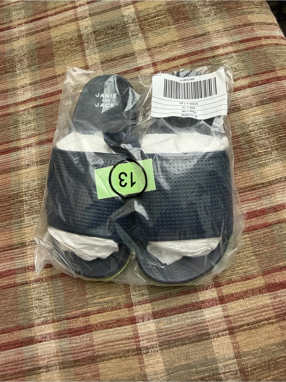 Janie and Jack Navy Slide Sandals with Lime Accent